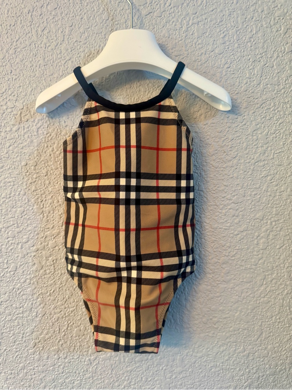 Burberry Beige, Black & Red Plaid Infant One-Piece
